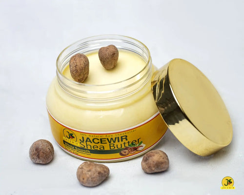 JACEWIR Shea Butter jar with gold lid and shea nuts